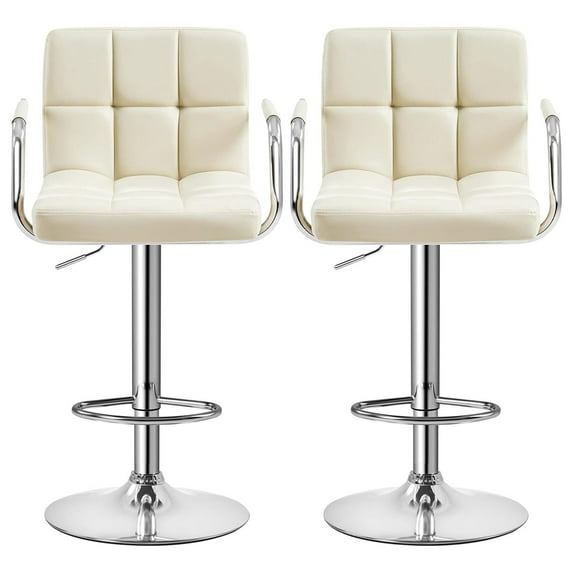 ZanQee 2PCS Swivel Chairs Adjustable Bar Stools Kitchen Chairs with Large Steel Chassis Backrests Footrest for Living Room Dining Room Bar Counter, Beige