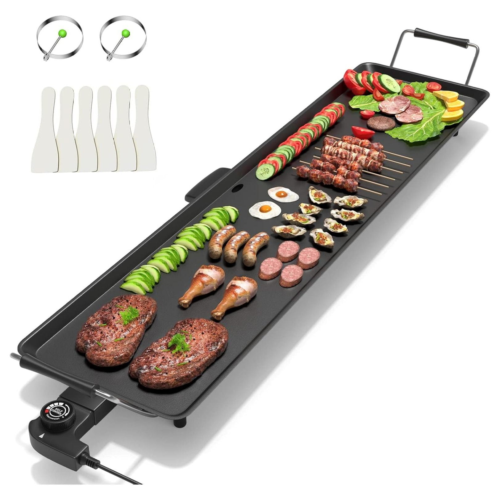ZanQee 35" Electric Griddle Teppanyaki Grill, Nonstick Extra Large Cooking Plate for Pancake Barbecue, Indoor Outdoor Table Top Grill with Adjustable Temperature & Drip Tray, 2000W