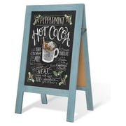 ZanQee 40" x 22" Large Rustic Chalkboard Sign, A Frame Sturdy Wide Edged Solid Pine Wood Board, Double Sided Menu Display for Restaurant, Business or Wedding (Blue)