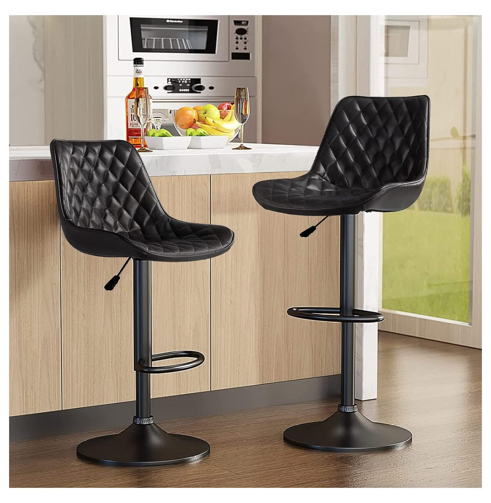ZanQee Bar Stools Set of 2, Adjustable Counter Height Leather Bar ...