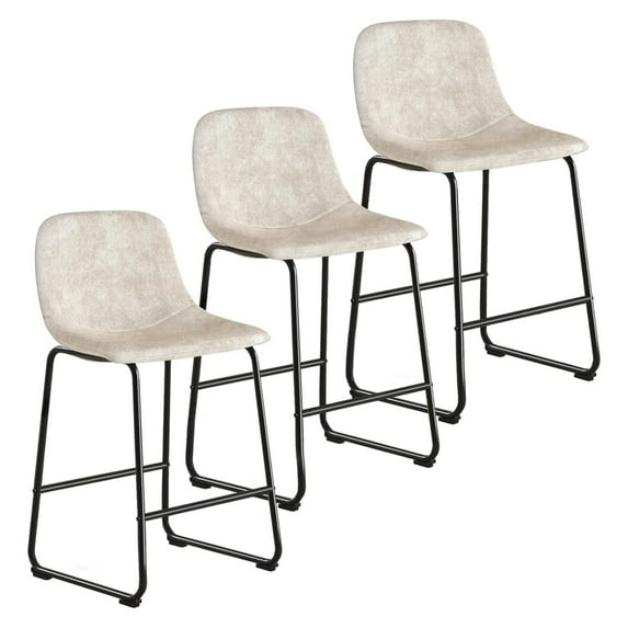 ZanQee Leathaire Fabric Counter Chairs Set of 3, Beige Modern Counter Stool with Back and Footrest Height for Pub Coffee Home Dinning Kitchen