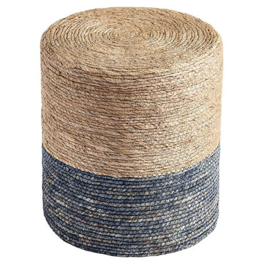 ZanQee Pouf Ottoman, 100% handwoven Seagrass Braided Pouffe, Boho Decor Floor Chair for Couch or Desk, Outdoor Ottomans for Garden, Round Footrest with Wood Frame, Home Decorative Seat for Balcony