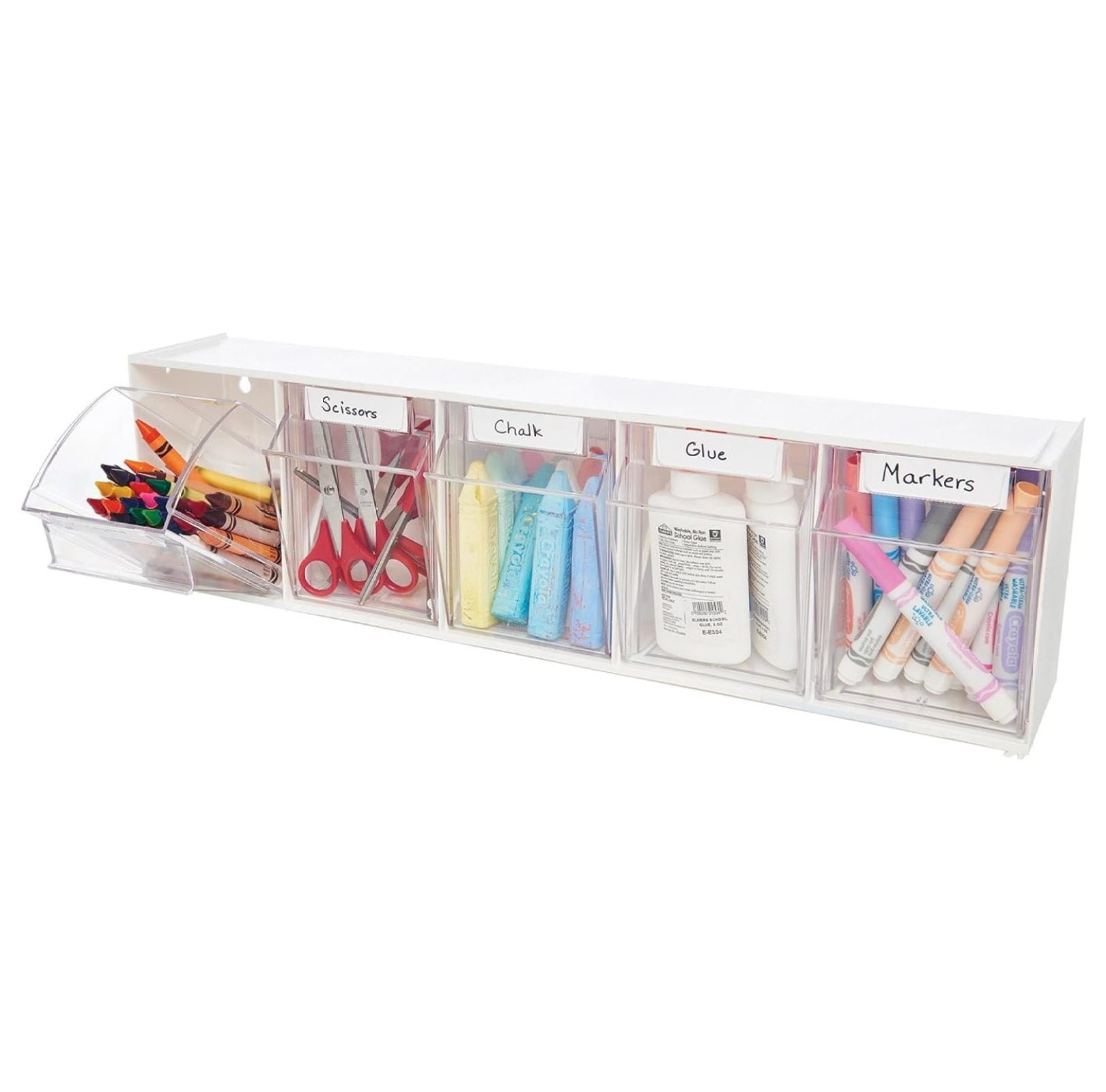 White Modular Interlocking Tilt Bin Storage Organizer with Clear Bins