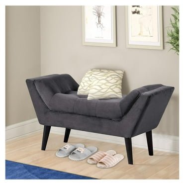 ZanQee Velvet Tufted Ottoman Bed Bench for Bedroom End of Bed Bench Ottoman, Upholstered Small Entryway Bench Modern Storage Footstool Bench with Wooden Legs-Dark Gray