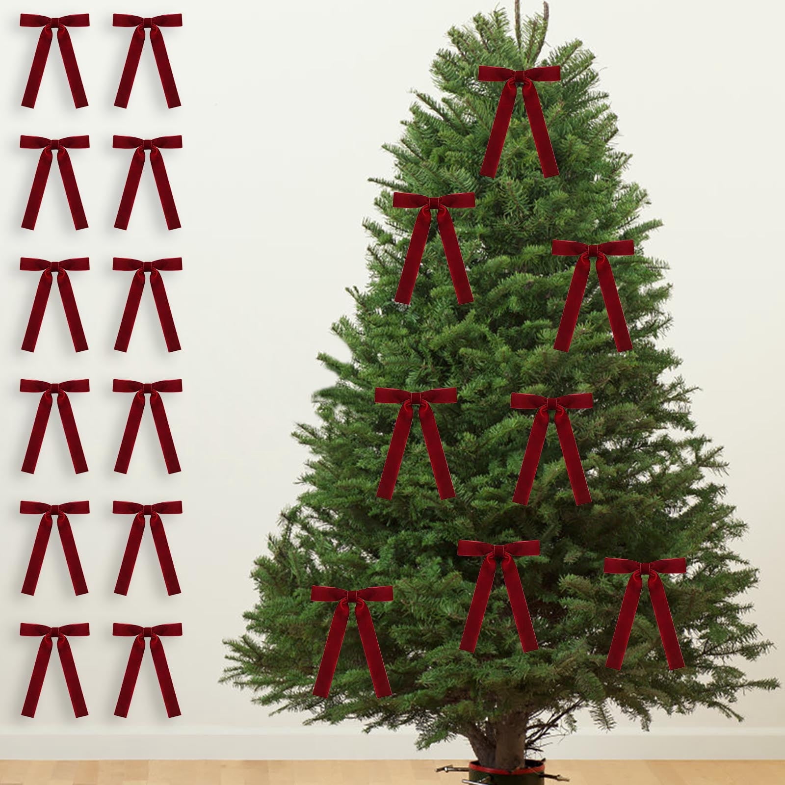 Zanao 12 Pcs Red Velvet Ribbon Bows for Christmas Tree 5"X7",Christmas ...