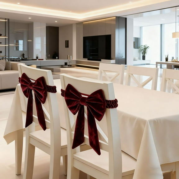 Zanao 6Pcs Sashes Christmas Red Chair Bows 11.02"x15.04" Christmas Chair Sashes Bows Covers Christmas Elastic Reusable Ribbon Bows Cover Christmas Decorations for Wedding Party Home Supplies