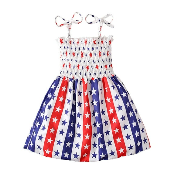 Zanarzt 4th Of July Dress Girls 4th of July Baby Girl Outfits Dress Independence Day Outfits Kids Patriotic Clothes July 4th Toddler Girls Dress Beige,18-24 Months