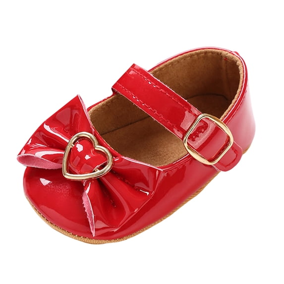 Zanarzt Baby Ballet Shoes Baby Girl Mary Jane Flats Non-Slip Soft Sole Princess Shoes with Bowknot for Wedding Baptism Party Red,US 4