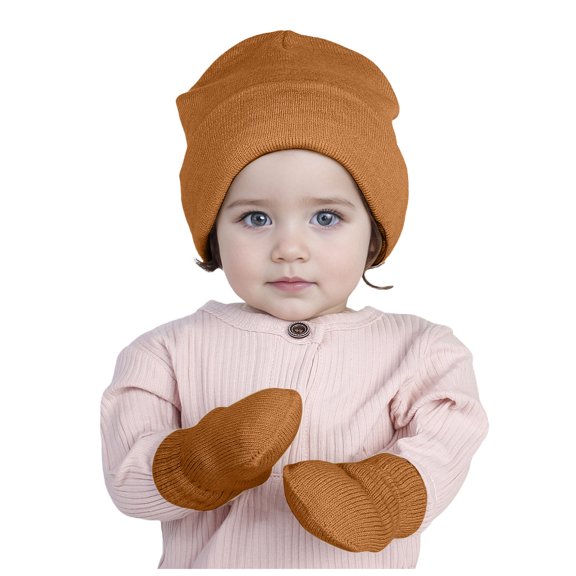 Zanarzt Baby Beanie Toddler Girls Boys Winter Hats Boys Soft Baby Caps Kids Knit Winter Hats with Glvoes Coffee,3-24 Months