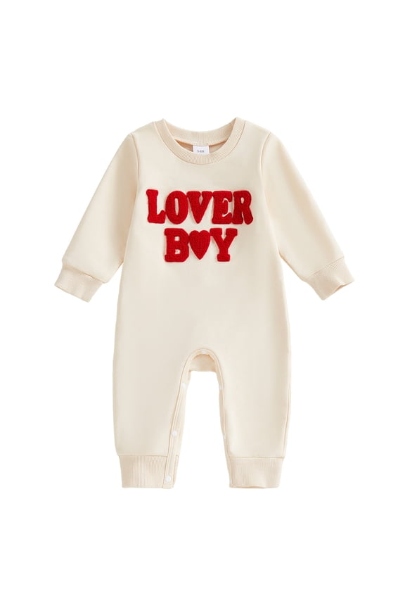 Baby Bodysuit Boy Long Sleeve Baby Boy Valentines Outfit Long Sleeve Letter Print Jumpsuit Romper Cute Spring Clothes Beige,0-3 Months