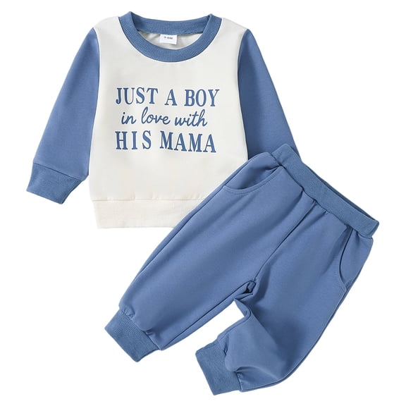 Zanarzt Baby Boy Clothes Newborn Toddler Baby Boy Spring Outfit Crew Neck Letter Print Sweatshirt Pant Set Clothes Blue,6-12 Months