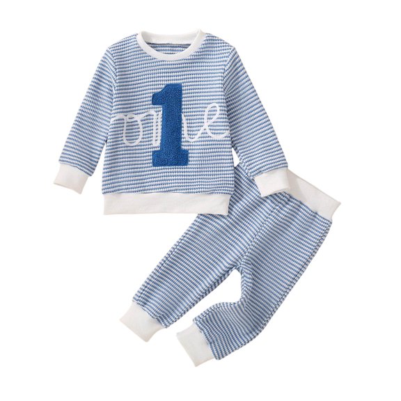 Zanarzt Baby Boy Clothes Set Boys Comfortable Breathable Long Sleeve Simple Top Pants Casual Two Piece Set Blue,12-18 Months