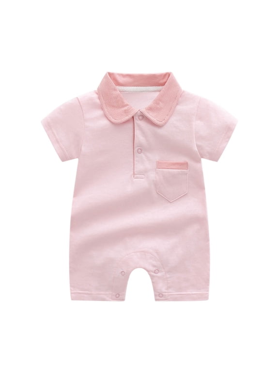 Baby Boy Clothes Summer Baby Boy Shirt Romper Button Down Collared Bubble Bodysuit Summer Infant Clothes 3-6 Months,Pink