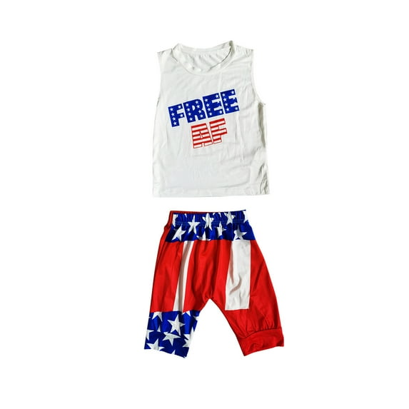 Zanarzt Baby Boy Fourth Of July Outfit 2Pcs Toddler Boys 4th of July Outfits Summer Letter Round Neck Short Sleeve T Shirts Tops Flag Print Shorts Kids Clothes Set WH1,6-7 Years