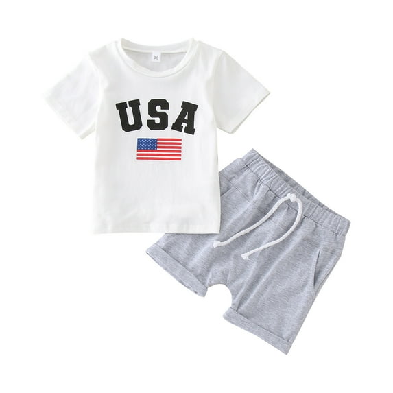 Zanarzt Baby Boy Fourth Of July Outfit 4th of July Clothes for Toddler Baby Boys Short Sleeve Letter Print T shirt Tops Shorts Kids Independence Day Outfits 2pcs Short Pants Set Grey,18-24 Months