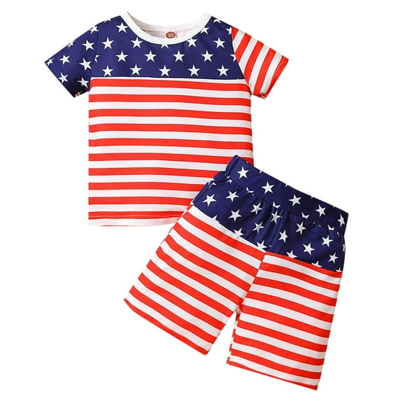 Zanarzt Baby Boy Fourth Of July Outfit Toddler Boy Outfits 4th Of July Flag Short Sleeve Striped Prints Tops Shorts Kids 2 Pieces Summer Clothing Set Red,2-3 Years