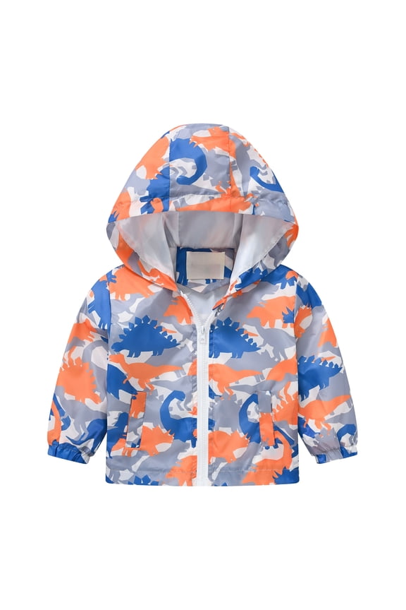 Baby Boy Jacket Toddler Rain Jacket Cartoon Windbreaker Coat Baby Girl Boy Zip Hooded Outerwear Spring Raincoat Orange,1-2 Years
