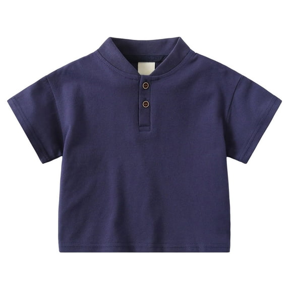 Zanarzt Baby Boy Western Shirt Toddler Boys Shirt Short Sleeve Button Down Shirt Casual Solid Half Button Shirts Navy,18-24 Months