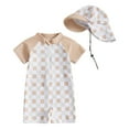 thumbnail image 1 of Zanarzt Baby Boys One Piece Swimsuit Baby Boy Cap + Short Sleeve Check Stylish and Cute Toddler Swimsuit Yellow,0-3 Months, 1 of 7