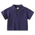 thumbnail image 1 of Zanarzt Baby Boys Short Sleeve Shirts Toddler Boys Shirt Short Sleeve Button Down Shirt Casual Solid Half Button Shirts Navy,5-6 Years, 1 of 9