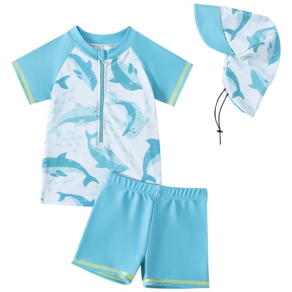 Zanarzt Baby Boys UPF 50 Rash Guard Toddler Swimsuit Toddler Baby Boys Dinosaur Print Swimsuit with Rash Guard Hat Sun Swimsuit Toddler Swimsuit Sky Blue,6-12 Months