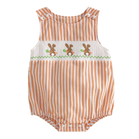 Zanarzt Newborn Girl Romper Newborn Baby Boy Outfit Rabbit Sleeveless Striped Romper Jumpsuit One Piece Smocked Bubble Clothes 0-3 Months,Orange