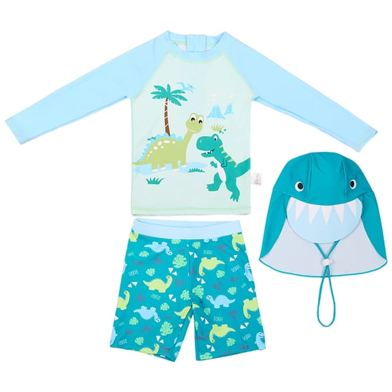 Zanarzt Baby Girl 2 Piece Swimsuit Girls Boys Long Sleeve Bathing Suit Rash Guard with Hat Swimwear 3 Piece Light Blue,3-4 Years
