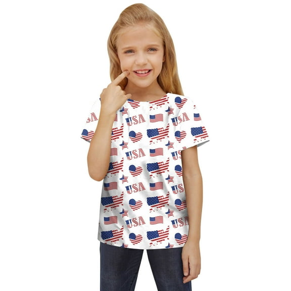 Zanarzt Baby Girl 4th Of July Clothes Toddler Girls 4Th of July T Shirts American Flag and American Map Shirt Kids Independence Day Patriotic Short Sleeve Tops White,9-10 Years