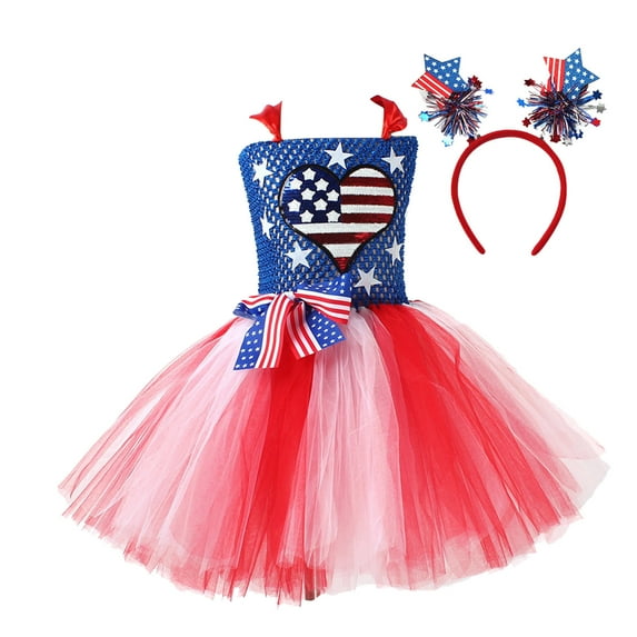 Zanarzt Baby Girl 4th Of July Dress 4th of July Baby Girl Outfits 4th of July Outfit Independence Day Shirt Skirt Set American Flag Summer Clothes with Hairband Red,6-7 Years
