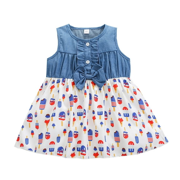 Zanarzt Baby Girl 4th Of July Dress Toddler Baby Girls 4th of July Princess Dress USA Flag Print Sling Sleeveless Dresses Beach Sundress Kids Summer Outfit Clothes White,2-3 Years