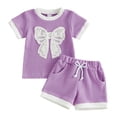 thumbnail image 1 of Zanarzt Baby Girl Clothes Newborn Summer Toddler Baby Girl Clothes Ruffle Short Sleeves T Shirt Tops and Shorts Set Cute Summer Outfits Purple,2-3 Years, 1 of 7