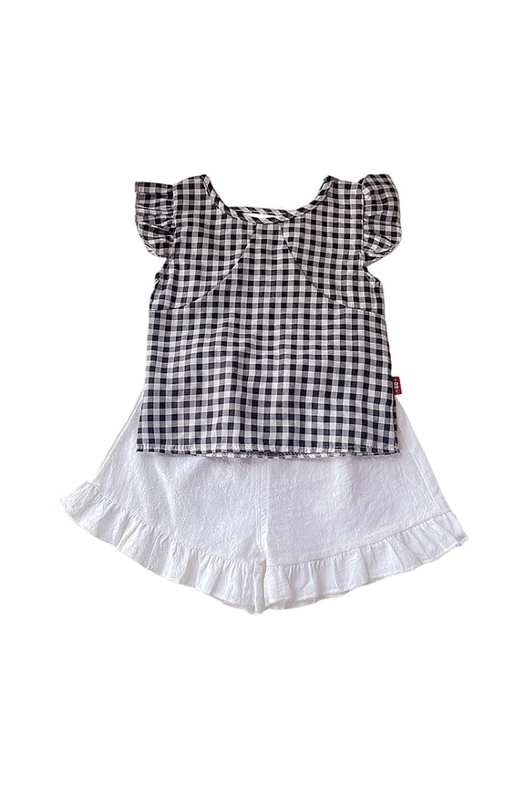 Baby Girl Clothes Newborn Summer Toddler Breathable Stylish Plaid Short Sleeve and Shorts Two Piece Set for Girls Black,18-24 Months