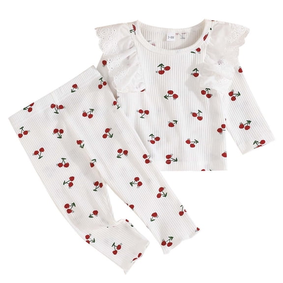 Zanarzt Baby Girl Clothes Toddler Baby Girl Outfits Ruffle Long Sleeve Tops Pants Set 2Pcs Clothes White,6-9 Months