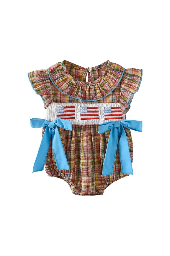 Baby Girl Cotton Bodysuit Baby Boy Girl 4th of July Outfit Infant Short Sleeve USA Bubble Romper Bodysuit Newborn Fourth of July Clothes Brown,0-3 Months