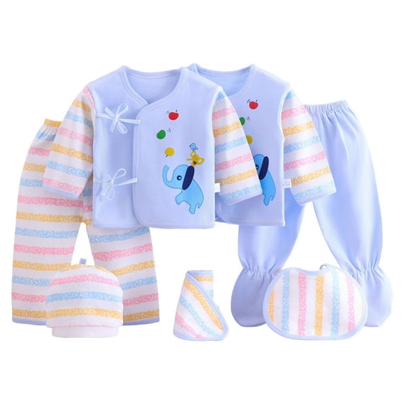 Zanarzt Baby Girl Layette Gift Set Layette Gift Set for Baby Girl and Boy 7 Piece Tops+Pants+Bellyband+Bib+Hat Cotton Must Haves and Accessories Blue,0-3 Months
