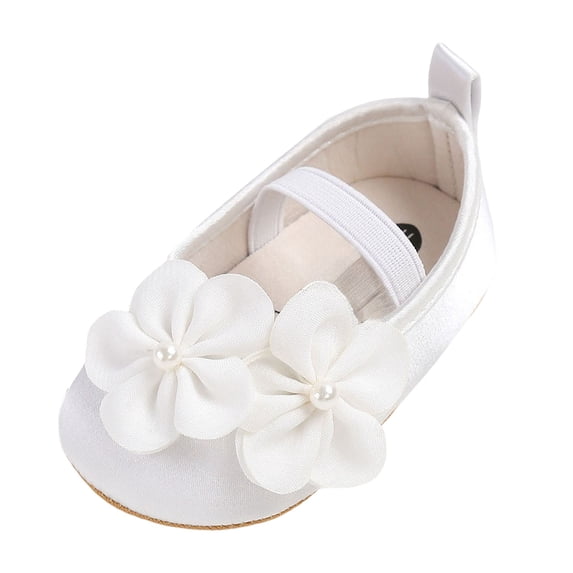 Zanarzt Baby Girl Mary Jane Flats Non-Slip Soft Sole Princess Shoes with Flower for Wedding Baptism Party Infant Girl Shoes White,US 3