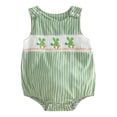 thumbnail image 1 of Zanarzt Baby Girl Newborn Clothes Newborn Baby Boy Outfit Embroidery Sleeveless Smocked Bubble Romper Striped Overalls Bodysuit 6-12 Months,Light Green, 1 of 8