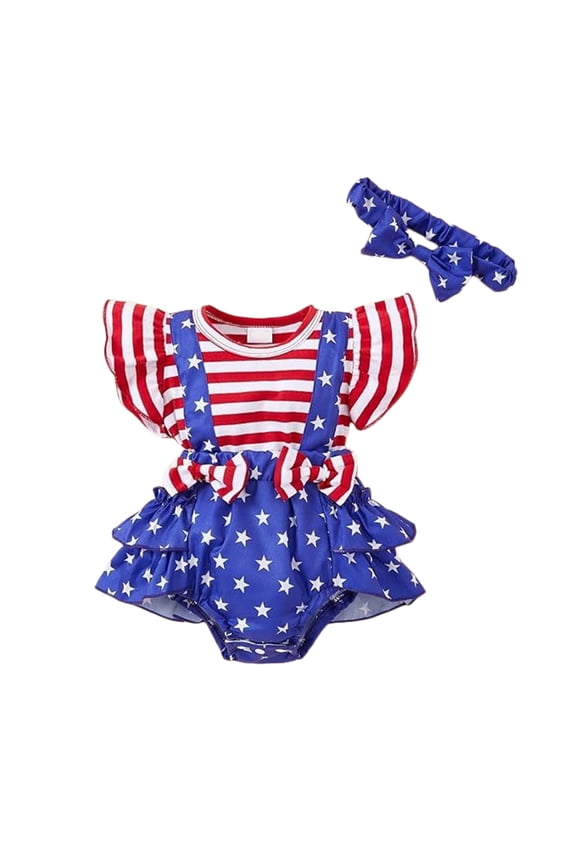Baby Girl Newborn Outfit My First 4th of July Newborn Baby Girl Outfit Fly Sleeve Romper Toddler Infant Summer Clothes 6-9 Months,Red
