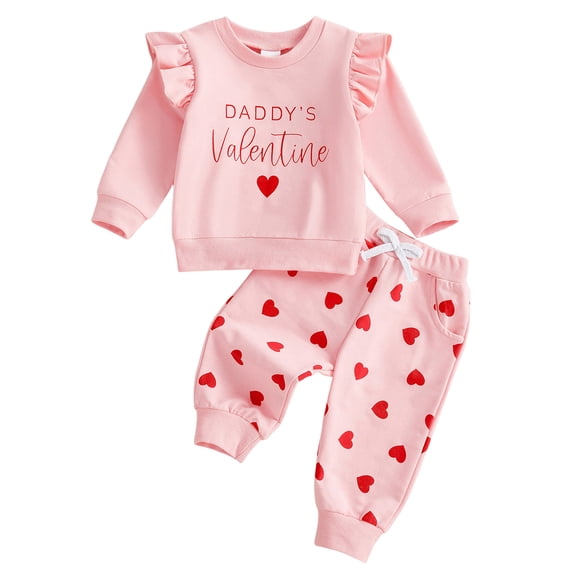 Zanarzt Baby Girl Outfits Toddler Girl Valentines Outfit Heart Bow Print Ruffle Long Sleeve Sweatshirt Pants 2Pc Outfit Red,0-6 Months
