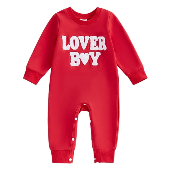 Zanarzt Baby Girl Romper Infant Baby Boy Valentines Outfit Long Sleeve Letter Print Jumpsuit Romper Cute Spring Clothes Red,12-18 Months