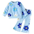 thumbnail image 1 of Zanarzt Baby Girls Clothes Newborn Infant Toddler Girl Kids Outfits Floral Bow Long Sleeve Sweatshirt Bell Bottom Pants Set for Girls Blue,3-4 Years, 1 of 9
