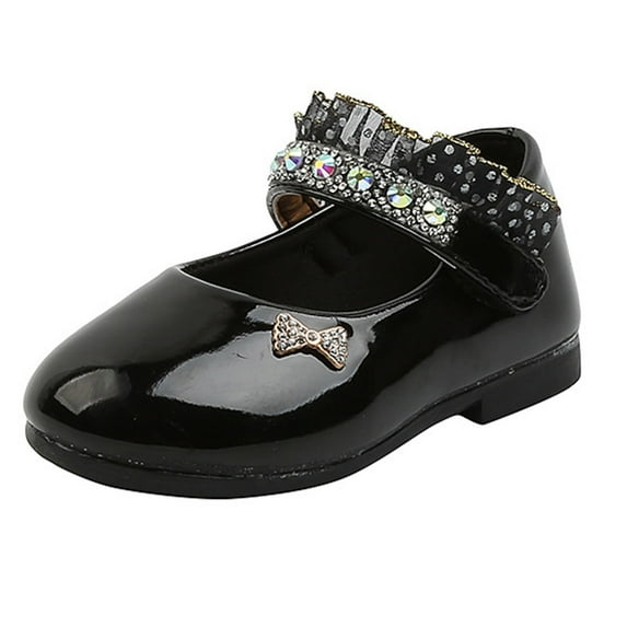 Zanarzt Baby Girls Dress Shoes Girl Closed Toe Dress Ballerina Flats Stylish formal Patent Wedding Party Shoes (Toddler/Little Kid/Big Kid) Black,8.5