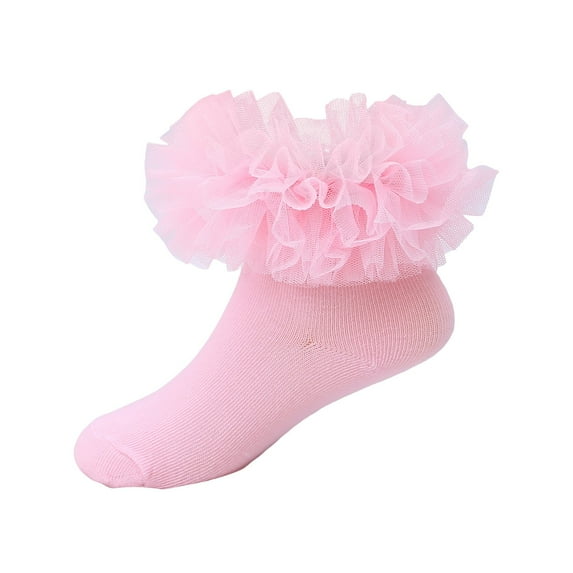 Zanarzt Baby Lace Socks Infant Ruffle Ankle Socks Ruffle Socks for Toddler Baby Girls Double Frilly Lace Dress Socks Kids Ankle Tutu Socks Pink,6-8 Years