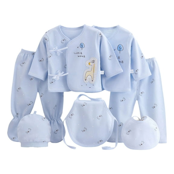 Zanarzt Baby Layette Set Baby Clothes Pure Cotton Suit Baby Clothes Boys Girls Baby 7 Piece Sleepwear Set Blue,0-3 Months