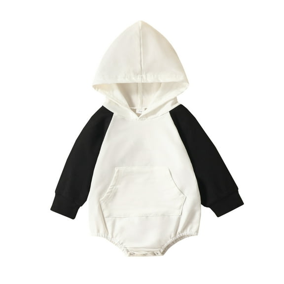 Zanarzt Baby Long Sleeve Bodysuit Baby Boy Girl Spring Clothes Oversized Hooded Pullover Sweatshirt Romper Color Block Bodysuit Black,18-24 Months
