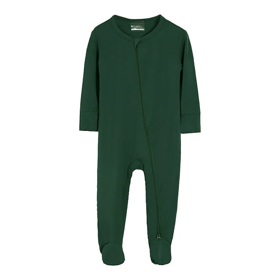 Zanarzt Baby Romper Cotton Footed Long Sleeve Baby Pajamas with Zipper Cotton Sleepers Dark Green,12-18 Months