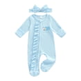 thumbnail image 1 of Zanarzt Baby Rompers Boy Newborn Baby 1st Birthday Outfit Letter Embroidery Long Sleeve Zip Up Romper Footed Jumpsuit with Headband BU2,12-18 Months, 1 of 7