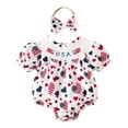 thumbnail image 1 of Zanarzt Baby Rompers Boy Newborn My First 4th Of July Baby Girl Outfit Newborn Smocked Bubble Romper Ruffle Bodysuit Fourth Of July Clothes with Headband White,12-18 Months, 1 of 9