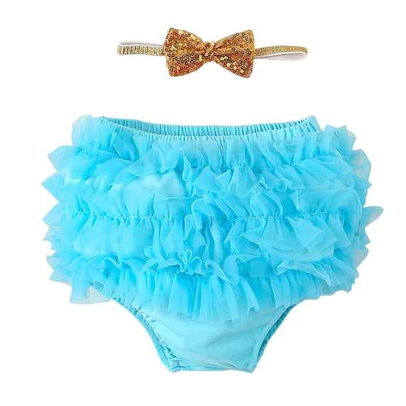 Zanarzt Baby Ruffle Bloomer Baby Ruffle Cotton Ruffle Bloomer Diaper Cover for Girls Baby Girls Skirt Shorts Sky Blue,0-24 Months