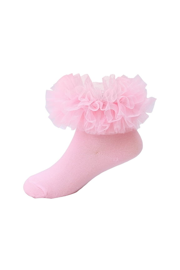 Baby Socks Newborn Girls Ruffle Socks Toddler Double Lace Frilly Pageant Dress Sock Turn Cuff Socks Pink,4-6 Years